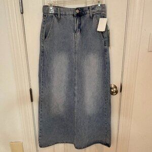 PTCL Denim Maxi Skirt Light Wash Distressed Button Zip Fly Size‎ 26 NWT